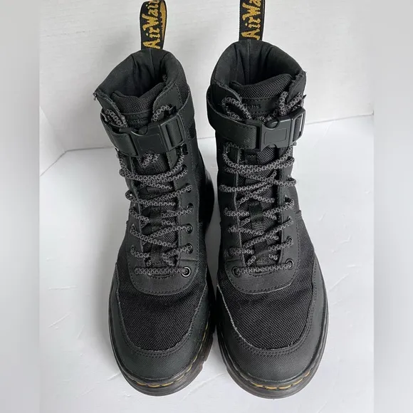 Dr Marten Black Suede Combs Tech Water Resistant Collar Strap Boots NWOT Size 8