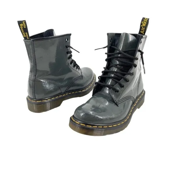 Dr. Marten's 1460 The Original Gray Patent Leather Boots Womens Size 7 Grunge
