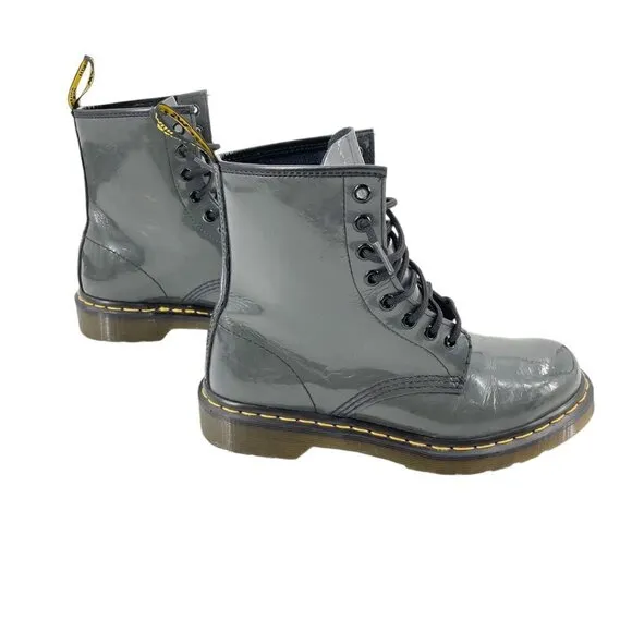 Dr. Marten's 1460 The Original Gray Patent Leather Boots Womens Size 7 Grunge