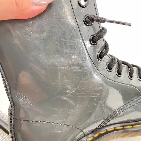 Dr. Marten's 1460 The Original Gray Patent Leather Boots Womens Size 7 Grunge