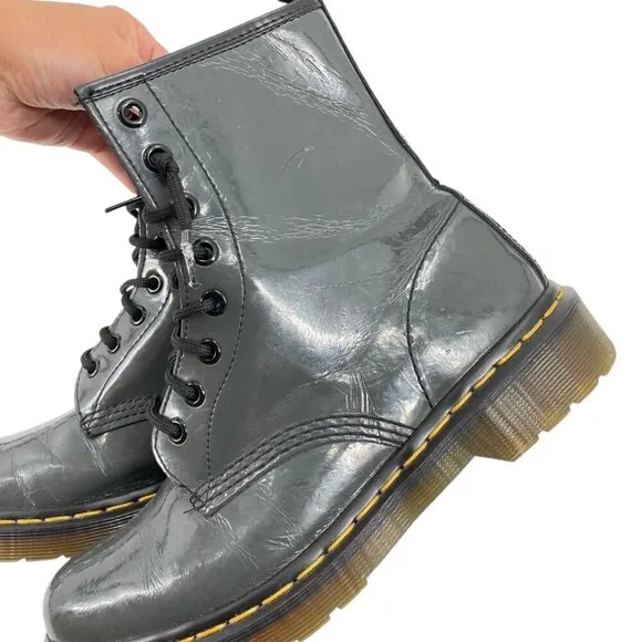 Dr. Marten's 1460 The Original Gray Patent Leather Boots Womens Size 7 Grunge