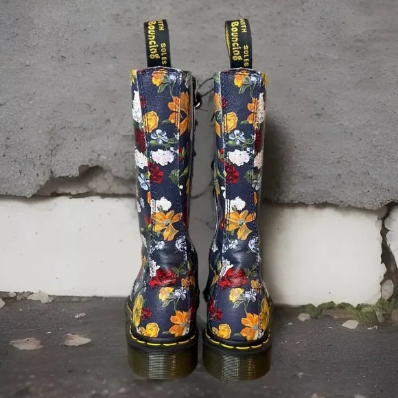 Dr Martens 1b99 Vonda Darcy Flowers Floral Navy Leather Zip Mid Calf Boots Sz 5