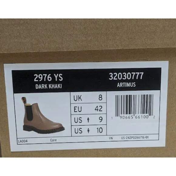 Dr. Martens 2976 Dark Khaki Yellow Stitch Artimus Leather Chelsea Boots UK8 NIB