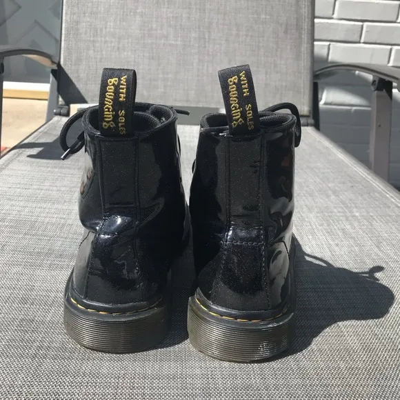 Dr Martens 7 luana black coated glitter patent leather lace up combat boots