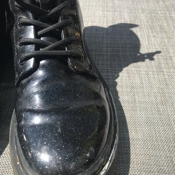 Dr Martens 7 luana black coated glitter patent leather lace up combat boots