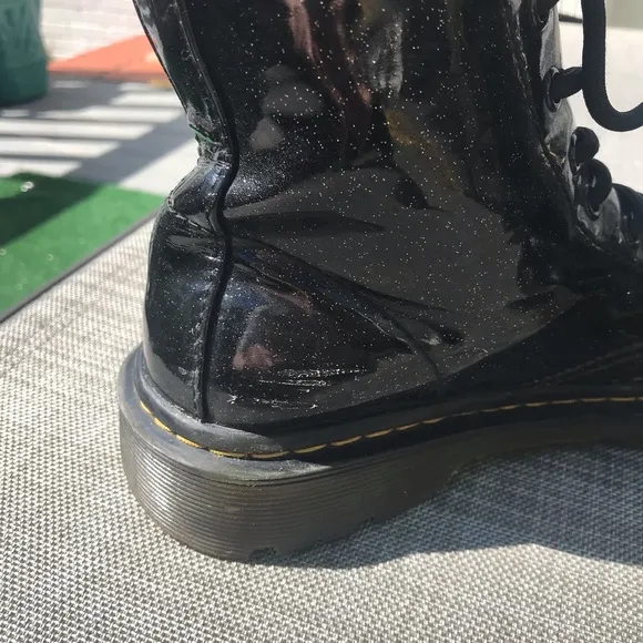 Dr Martens 7 luana black coated glitter patent leather lace up combat boots
