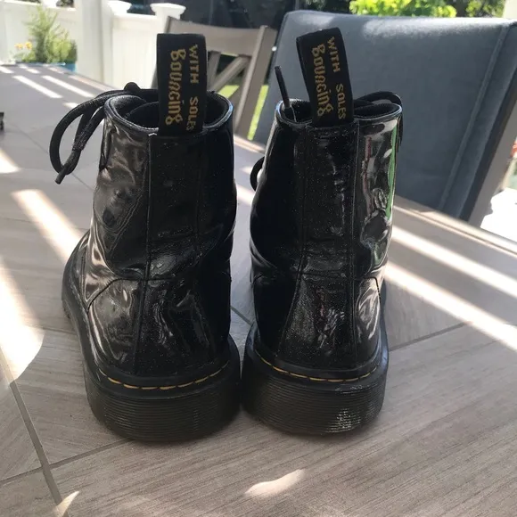 Dr Martens 7 luana black coated glitter patent leather lace up combat boots