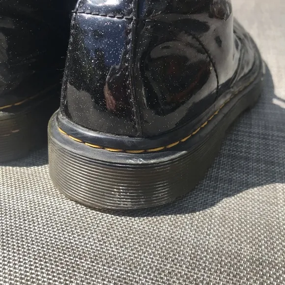Dr Martens 7 luana black coated glitter patent leather lace up combat boots