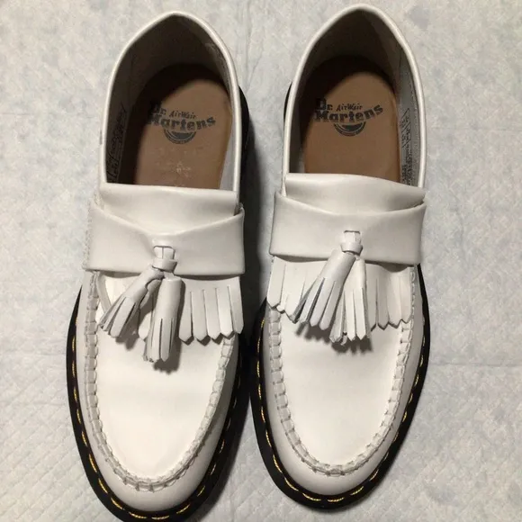 DR. MARTENS ADRIAN YS WHITE TASSEL LOAFERS