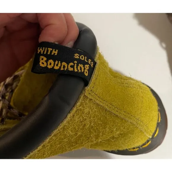 Dr. Martens AirWair Yellow Suede Boots With Bouncing Soles &amp; Embellished Laces 4