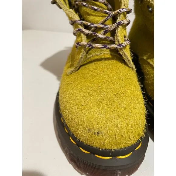 Dr. Martens AirWair Yellow Suede Boots With Bouncing Soles &amp; Embellished Laces 4