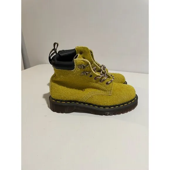 Dr. Martens AirWair Yellow Suede Boots With Bouncing Soles &amp; Embellished Laces 4