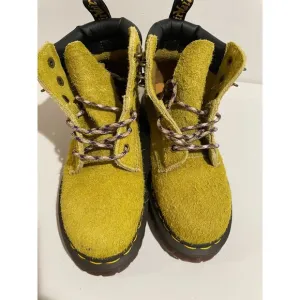 Dr. Martens AirWair Yellow Suede Boots With Bouncing Soles &amp; Embellished Laces 4