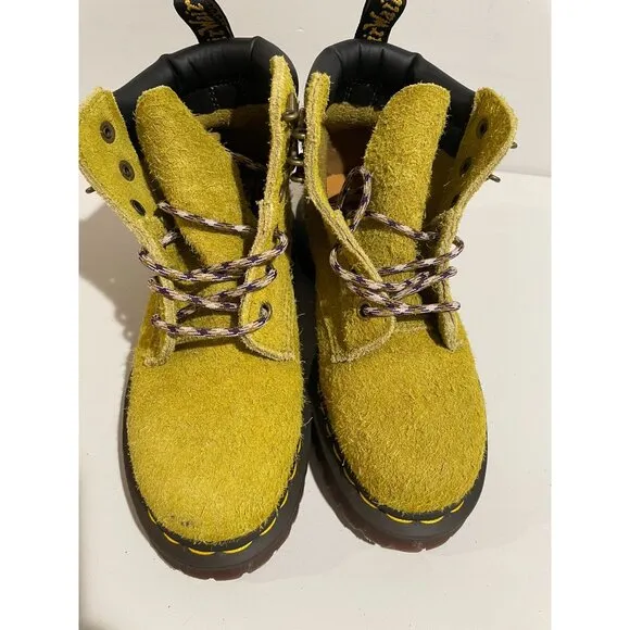 Dr. Martens AirWair Yellow Suede Boots With Bouncing Soles &amp; Embellished Laces 4