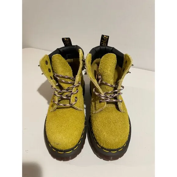 Dr. Martens AirWair Yellow Suede Boots With Bouncing Soles &amp; Embellished Laces 4