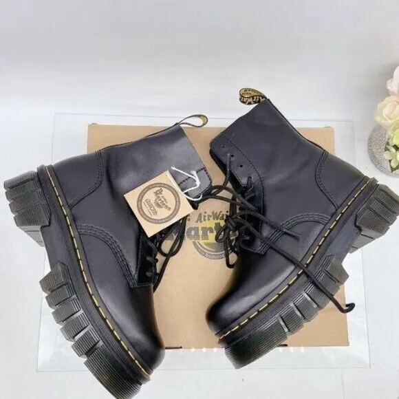 Dr. Martens Audrick 8-Eye Platform Combat Boots Black Nappa Lux Leather US 8