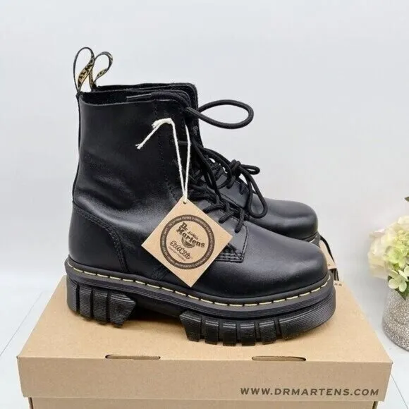 Dr. Martens Audrick 8-Eye Platform Combat Boots Black Nappa Lux Leather US 8