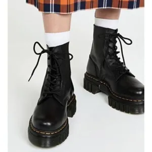 Dr. Martens Audrick 8-Eye Platform Combat Boots Black Nappa Lux Leather US 8