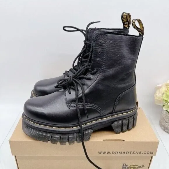 Dr. Martens Audrick 8-Eye Platform Combat Boots Black Nappa Lux Leather US 8