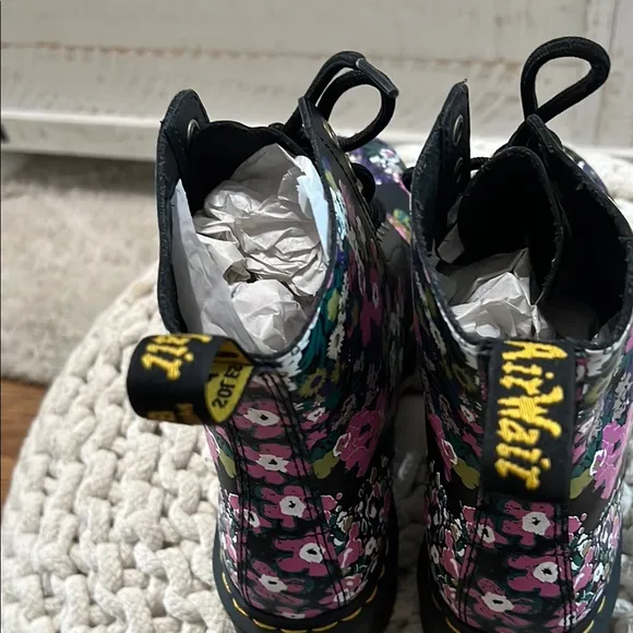 Dr. Martens Black Combat Boots with Floral Pattern. Used once. Perfect condition