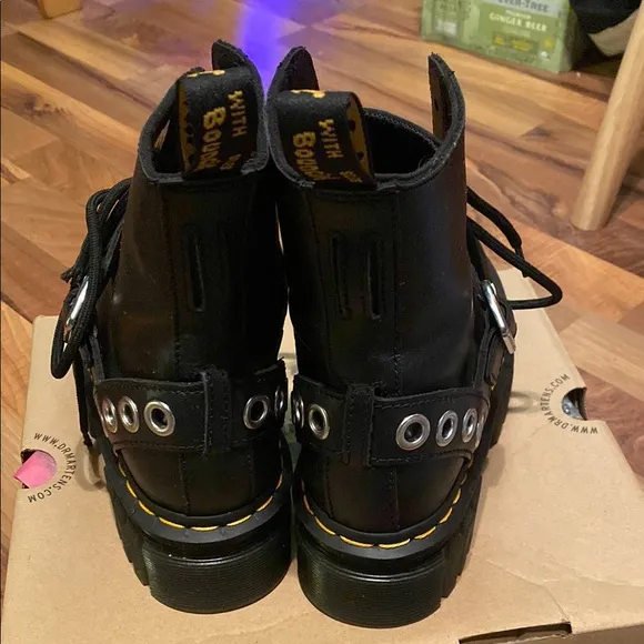 Dr. Martens Black Lace-Up Boots with Yellow Stitching