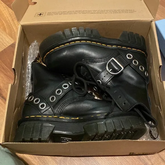 Dr. Martens Black Lace-Up Boots with Yellow Stitching