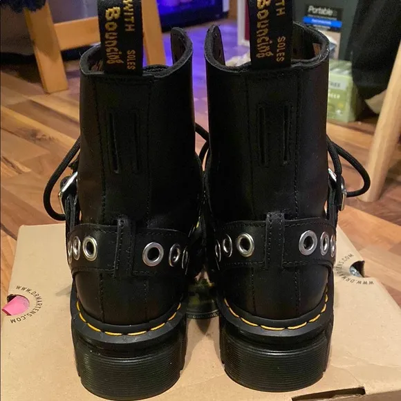 Dr. Martens Black Lace-Up Boots with Yellow Stitching