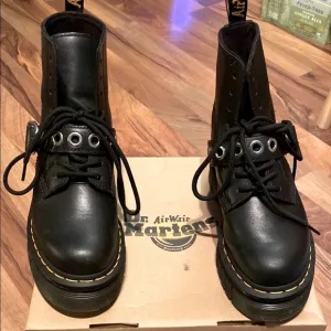 Dr. Martens Black Lace-Up Boots with Yellow Stitching