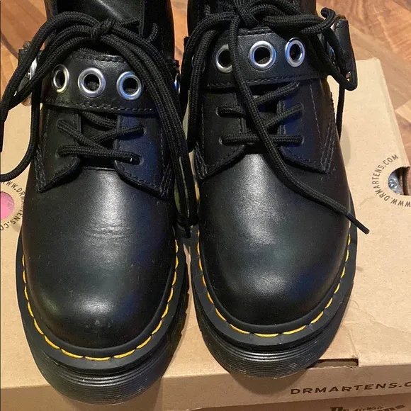Dr. Martens Black Lace-Up Boots with Yellow Stitching