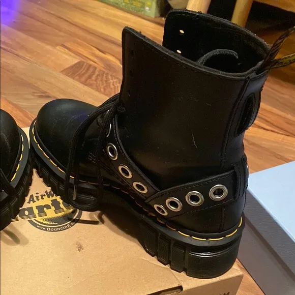 Dr. Martens Black Lace-Up Boots with Yellow Stitching