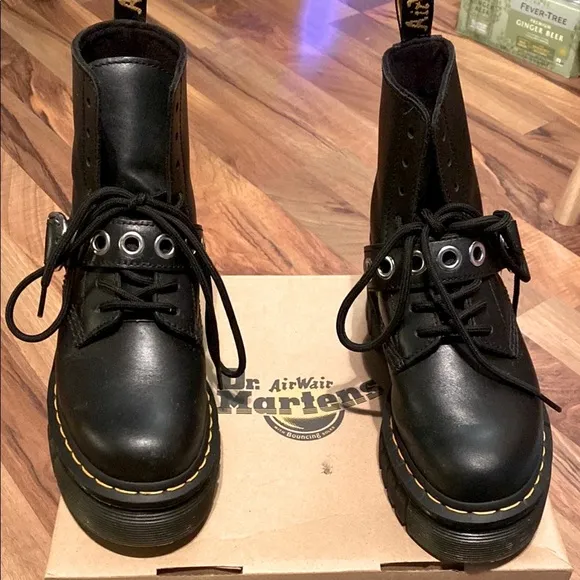 Dr. Martens Black Lace-Up Boots with Yellow Stitching