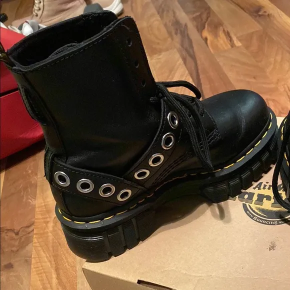 Dr. Martens Black Lace-Up Boots with Yellow Stitching
