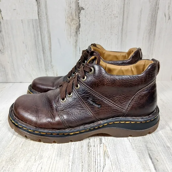 Dr. Martens Brown Leather Lace-Up Ankle Boots with Yellow Stitching #1436