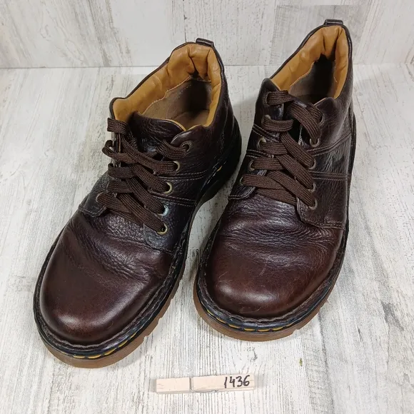 Dr. Martens Brown Leather Lace-Up Ankle Boots with Yellow Stitching #1436