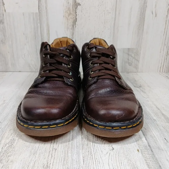 Dr. Martens Brown Leather Lace-Up Ankle Boots with Yellow Stitching #1436