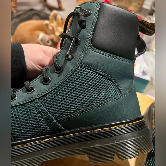Dr. Martens Combs Tech Combat Boots Unisex M9/W10 Green Leather &amp; Canvas Lace Up