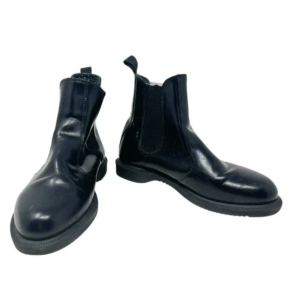 Dr. Martens Flora Chelsea Boots Pull-On Leather Polished Black Size US 9