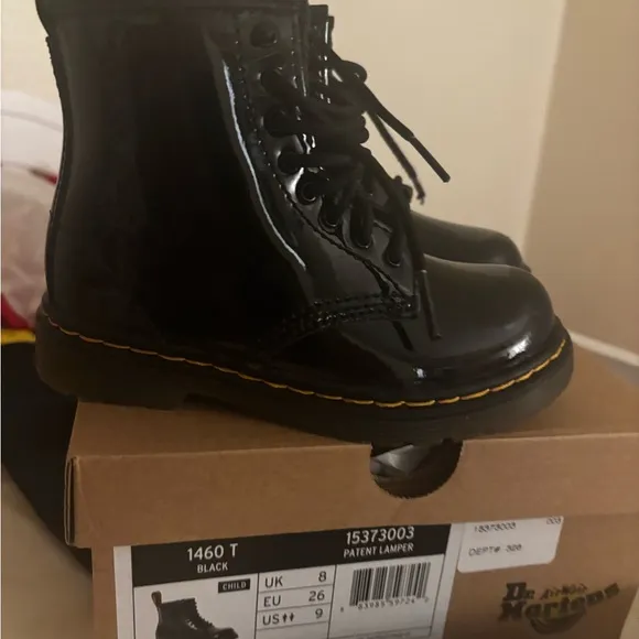 Dr. Martens Kids Black Patent Leather Boots 9c
