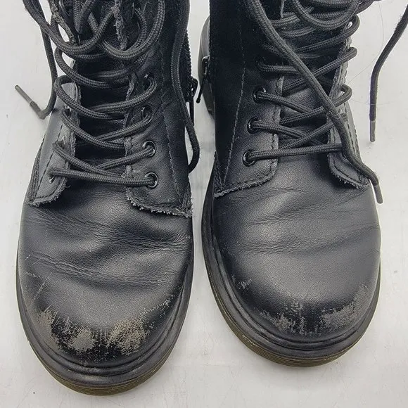 Dr Martens Kids Size 2 Black Leather Side Zip Combat Boots 1460 J