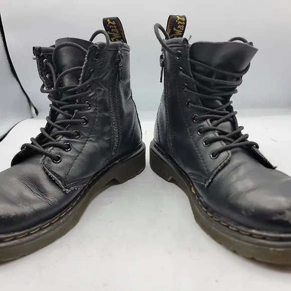 Dr Martens Kids Size 2 Black Leather Side Zip Combat Boots 1460 J