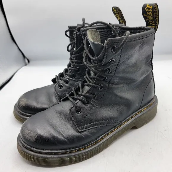Dr Martens Kids Size 2 Black Leather Side Zip Combat Boots 1460 J