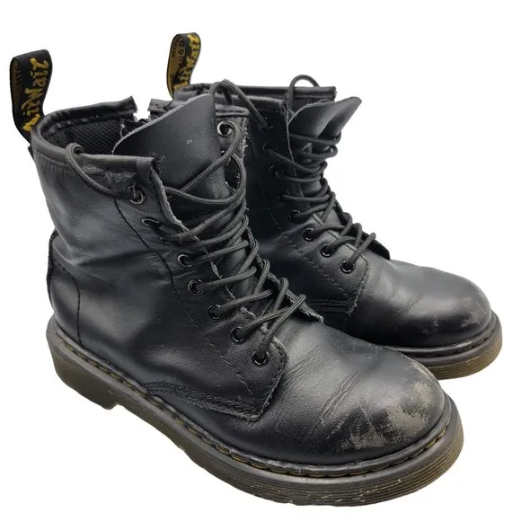 Dr Martens Kids Size 2 Black Leather Side Zip Combat Boots 1460 J