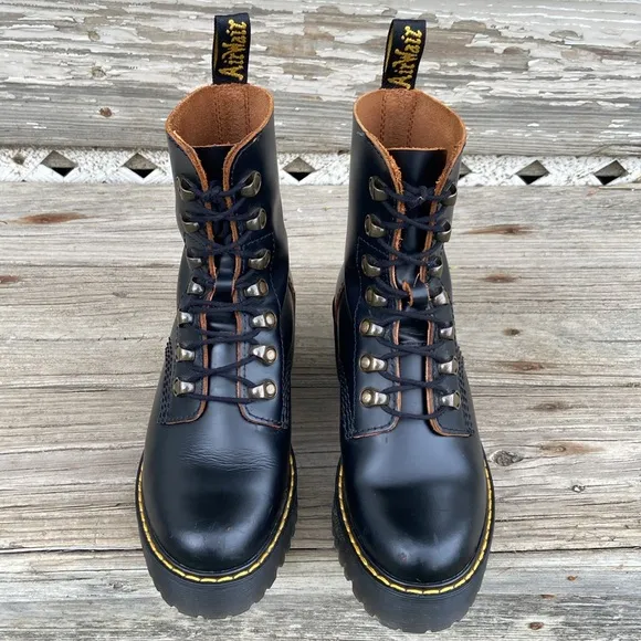 Dr. Martens Leona Heeled Boots in Black Vintage Smooth Leather Women's Size 5