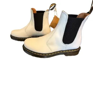 Dr Martens White Yellow Stitch Smooth Leather Chelsea Boots Unisex Size 9 / 8