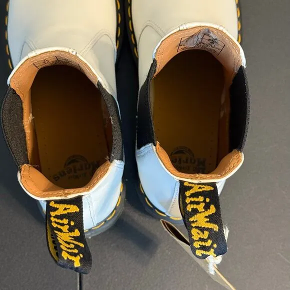 Dr Martens White Yellow Stitch Smooth Leather Chelsea Boots Unisex Size 9 / 8
