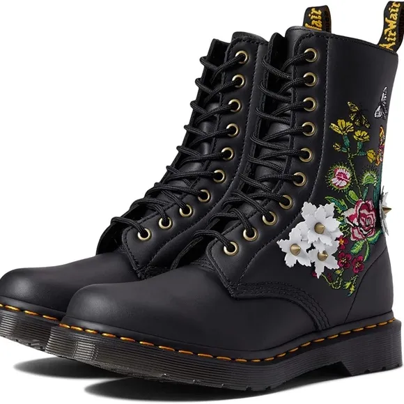 Dr. Martens Women's 1490 Floral Bloom Leather Vonda Butterfly Mid-Calf Boots
