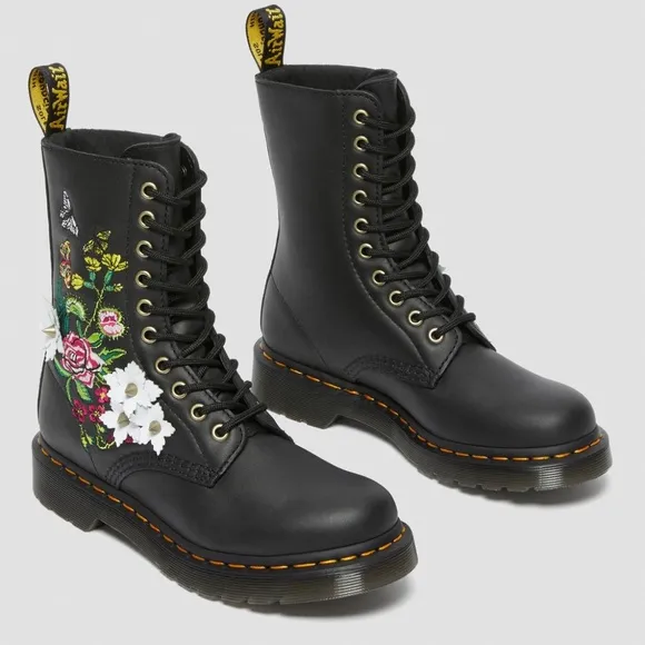 Dr. Martens Women's 1490 Floral Bloom Leather Vonda Butterfly Mid-Calf Boots