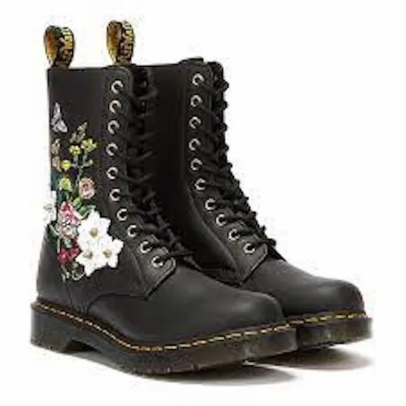 Dr. Martens Women's 1490 Floral Bloom Leather Vonda Butterfly Mid-Calf Boots