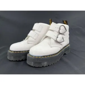 Dr. Martens Womens Devon Heart Leather Platform Boots White Size US 8 UK 6 EU 39