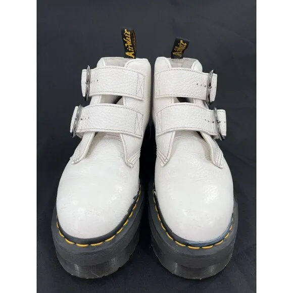 Dr. Martens Womens Devon Heart Leather Platform Boots White Size US 8 UK 6 EU 39